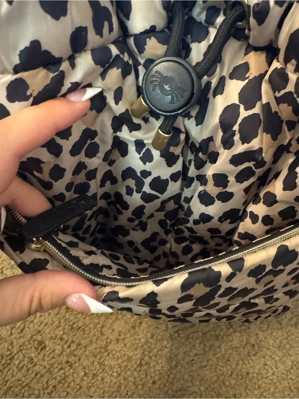 Itzy Ritzy Leopard Print Quilted Backpack - Beige/Black